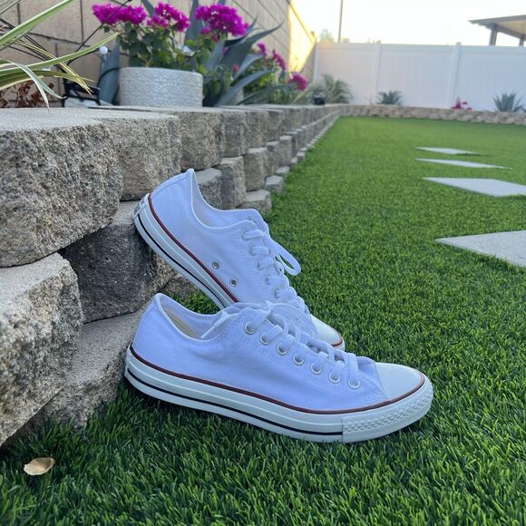 White Canvas Low Top CONVERSE All Star Tennis Shoes, Men's 9 / Women's 11 - Picture 3 of 10